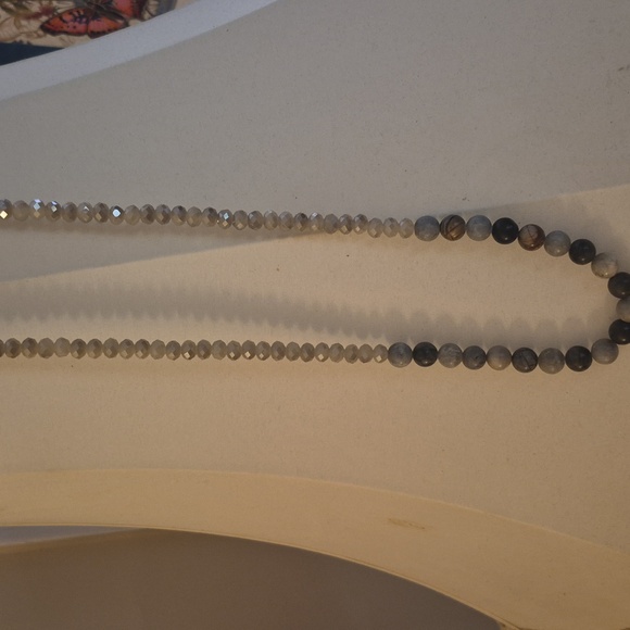 Vintage Picasso Jasper & natural faceted Agate Rondelle Beaded Long Necklace - Picture 13 of 16